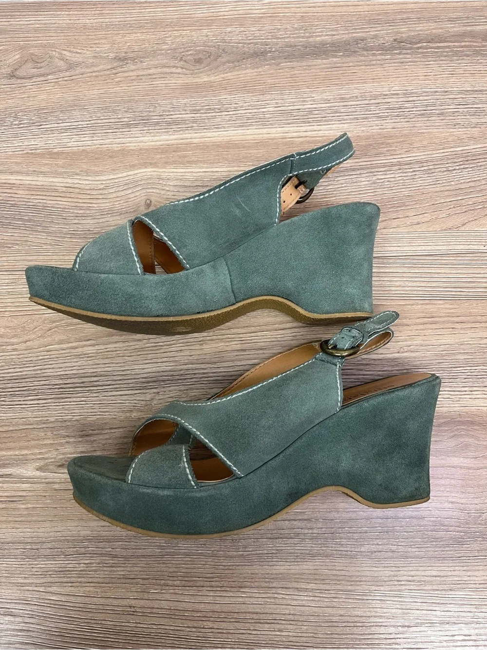 Sundance Aqua Suede Wedge SandalsMade in Italy Size EU 41 US 10